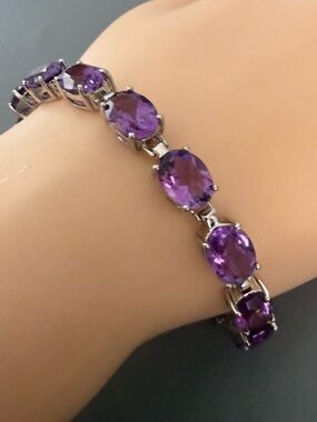 Sterling Silver/ Stainless Steel Lab Created Amethyst Tennis Bracelet